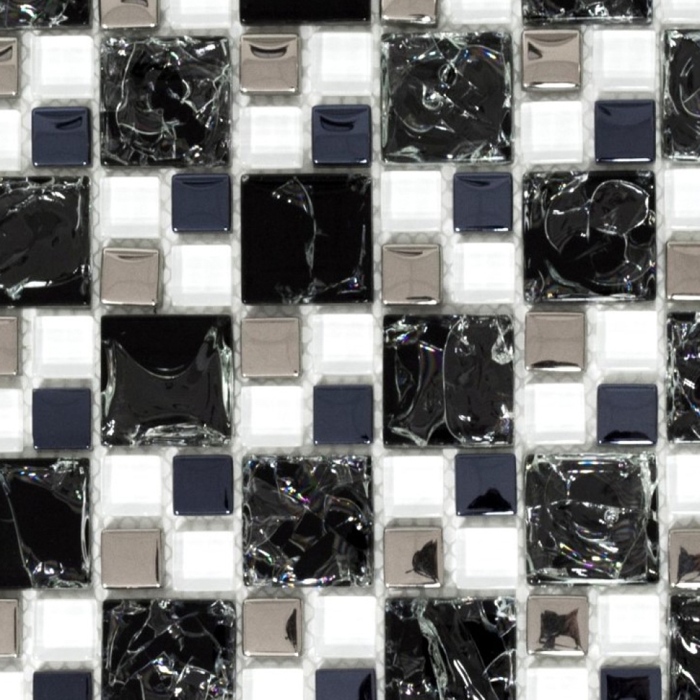 Glasmosaik Mosaikfliese Edelstahl schwarz silber Kombination Wand Bad - 88-k1499