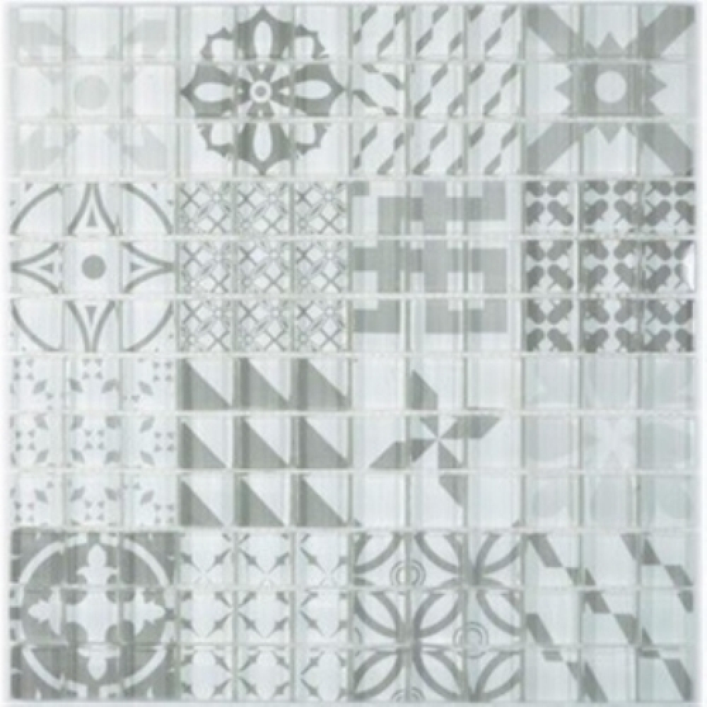 Glasmosaik Mosaikfliese Retro Ornament Weiß Hellgrau Grau Fliesenspiegel Wand - 88-Retro-35