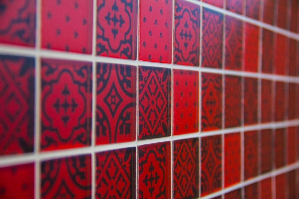 Glasmosaik Mosaikfliese Retro Ornament Rot Schwarz Marokkanische Optik - 78B-0902