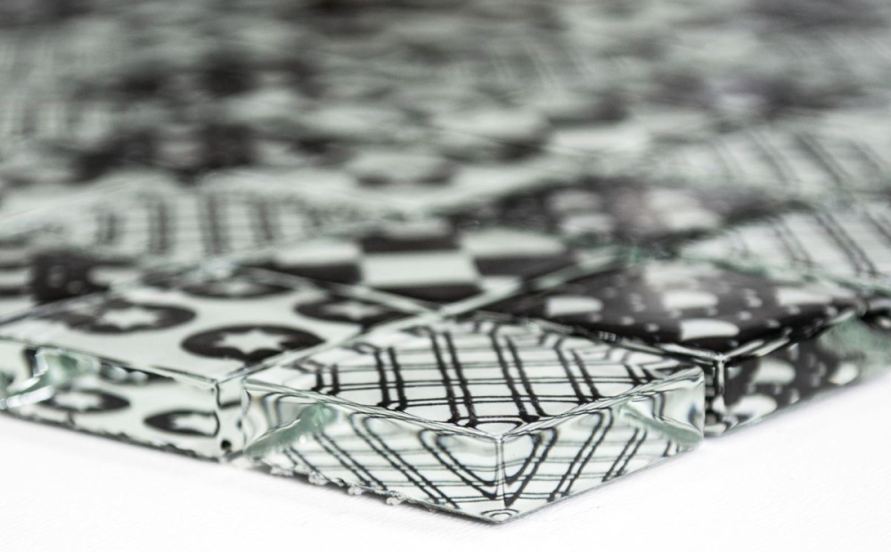 Glasmosaik Mosaikfliese Retro Ornament Schwarz Weiß Marokkanische Optik - 88-8OP5
