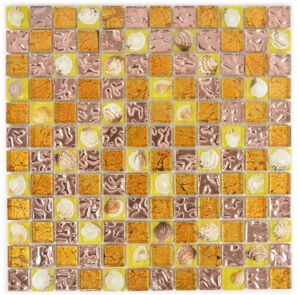 Muschelmosaik Glasmosaik Pastell Orange Gelb Rosa Fliesenspiegel 82B-0708