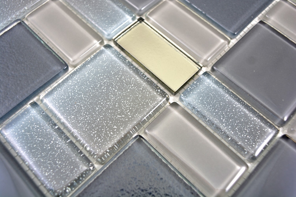Mosaico di vetro Grigio antracite Crema Iridescente Backsplash 68-0213G