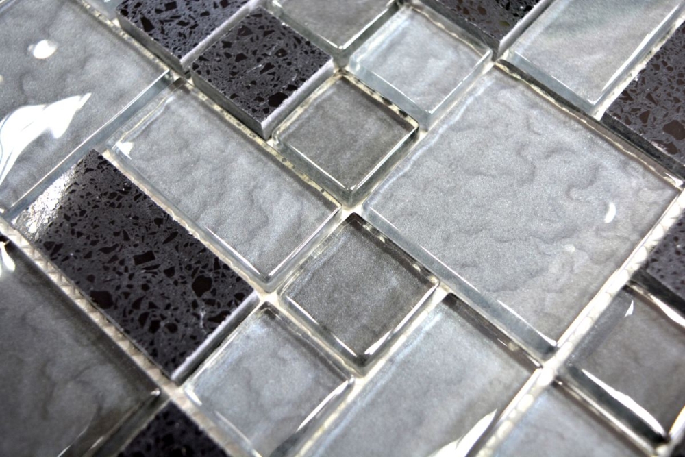 Kunststein Glasmosaik Mosaikfliesen Komposit schwarz dunkelgrau anthrazit Fliesenspiegel Küche - 88-K989
