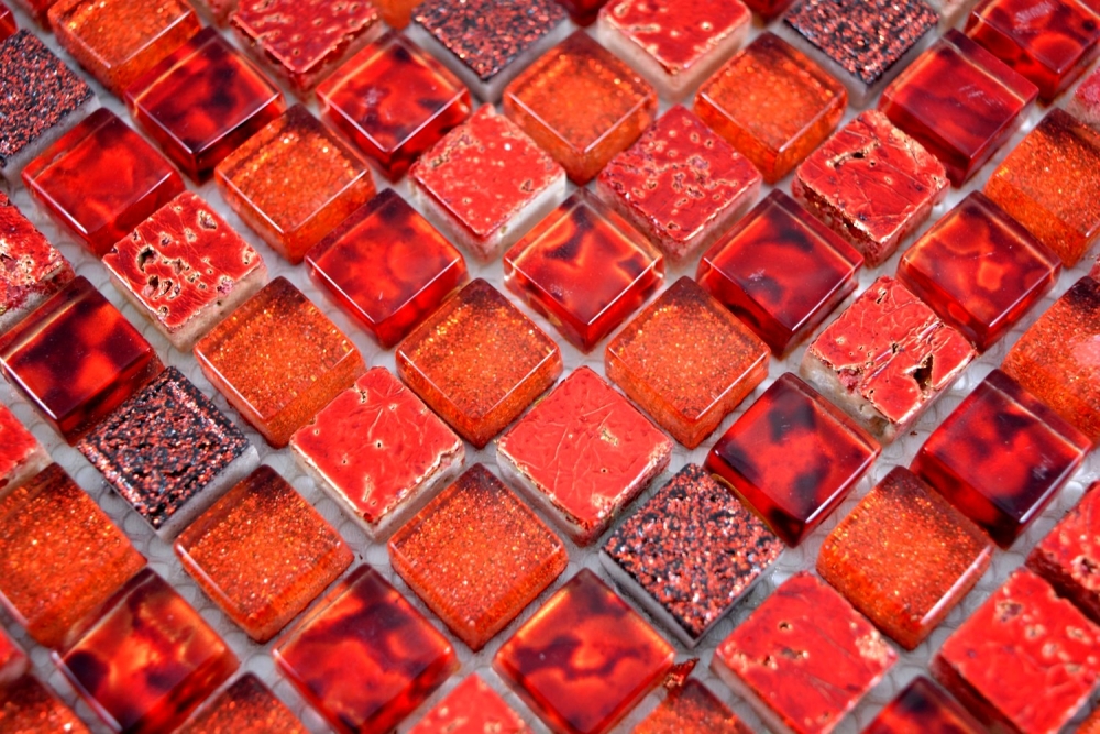 Mosaique Carre Mosaique de verre Resin mix rouge Mix translucide brillant