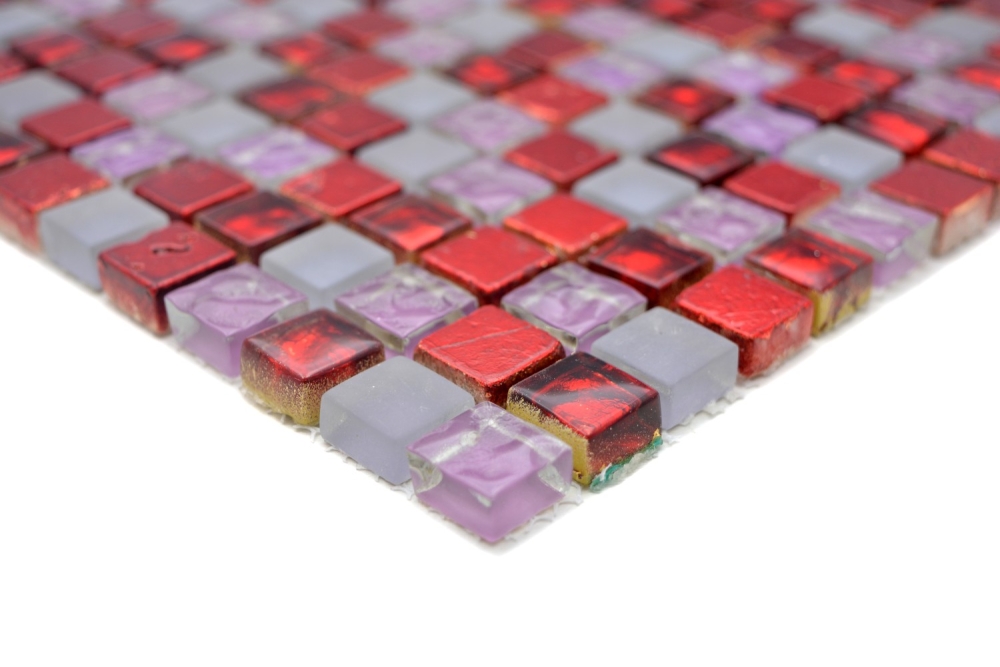 Glasmosaik Stein Mosaikfliese Rustikal Resin rot pink grau matt 92-0911