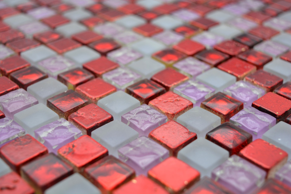 Mosaico de vidrio piedra mosaico azulejo Resina rustico rojo rosa gris mate 92-0911