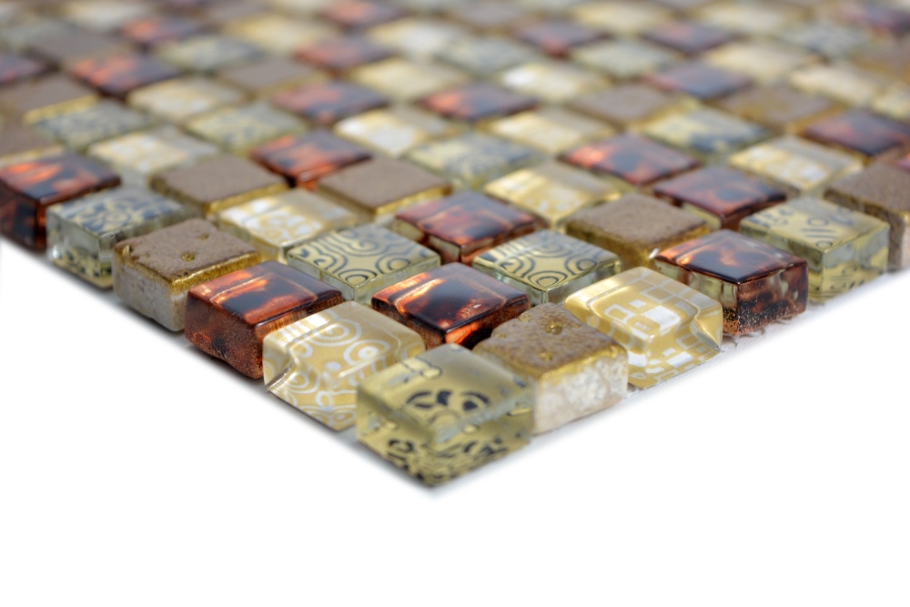 Mosaique Carre Mosaique de verre Resin mix optique beige rouge Mix translucide aspect retro brillant