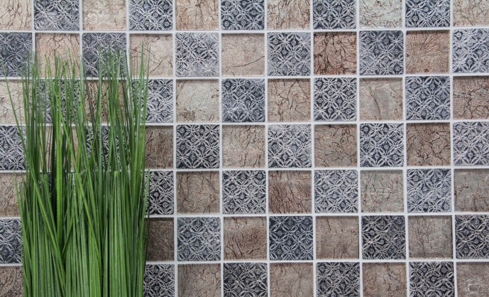Mosaik Reliefoptik Mix Transluzent Resin mix champagner schwarz glaenzend - 10 Mosaikblaetter