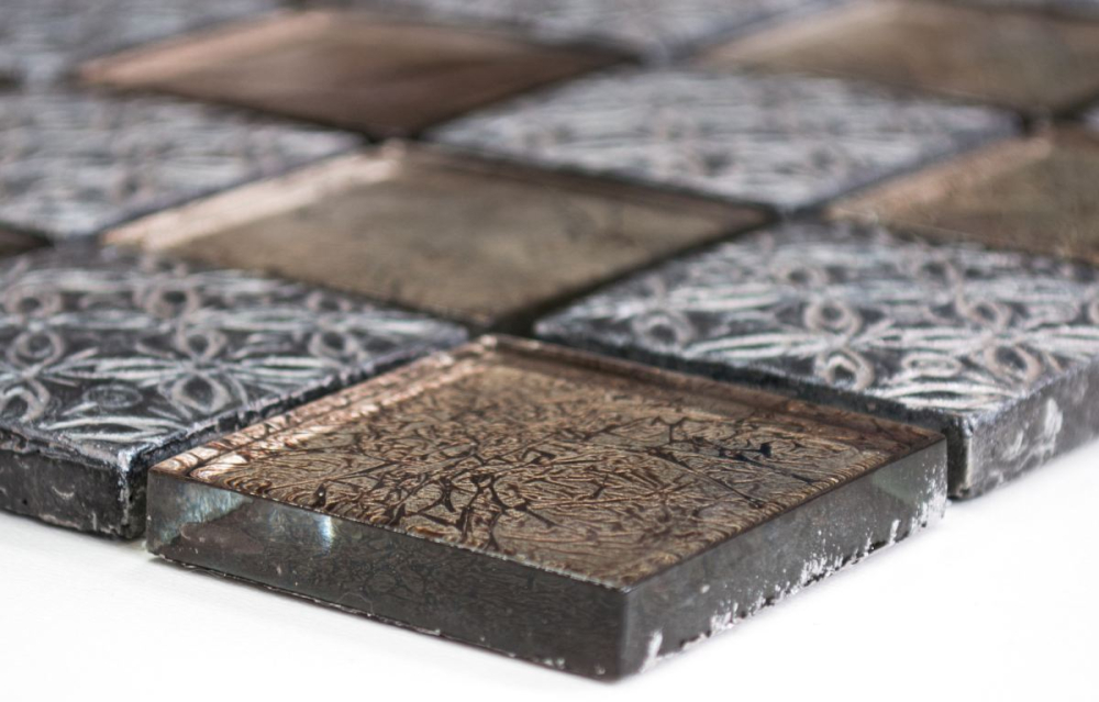 Mosaik Reliefoptik Mix Transluzent Resin mix champagner schwarz glaenzend - 10 Mosaikblaetter