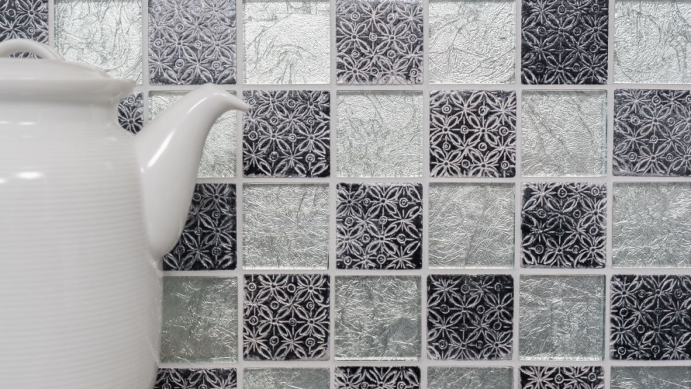 Mosaik Reliefoptik Mix Transluzent Resin silber glaenzend - 10 Mosaikblaetter
