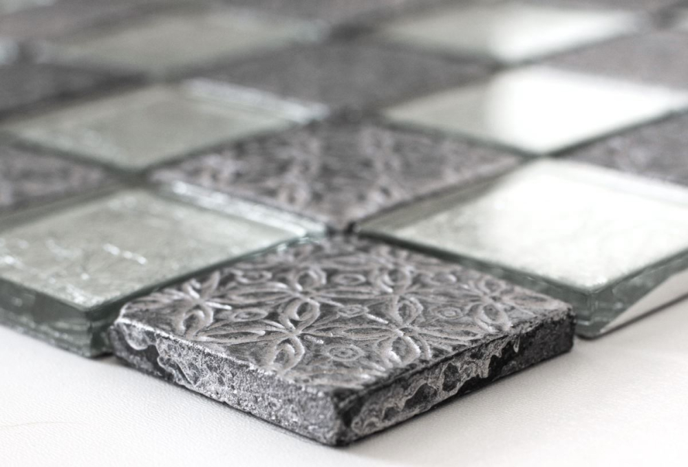 Mosaik Reliefoptik Mix Transluzent Resin silber glaenzend - 10 Mosaikblaetter
