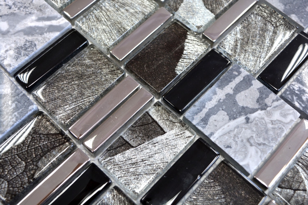 Mosaico multioptico mezcla piedra translucida mezcla gris negro brillante - 10 hojas de mosaico