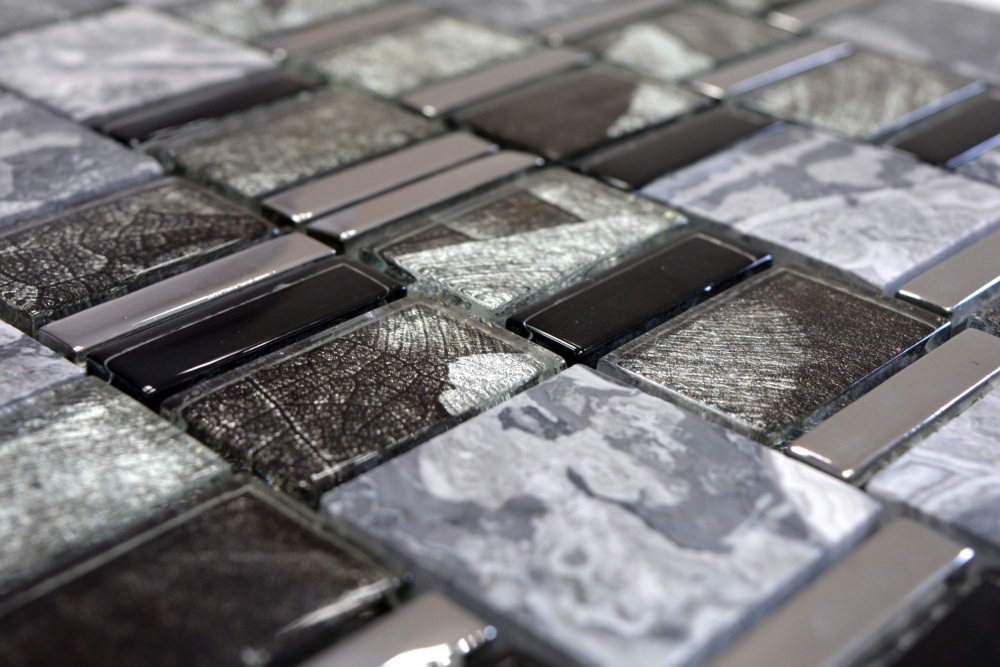 Marmor Glasmosaik Mosaikfliesen grau hellgrau anthrazit silber Küchenwand Fliesenspiegel Bad WC - 88-0210