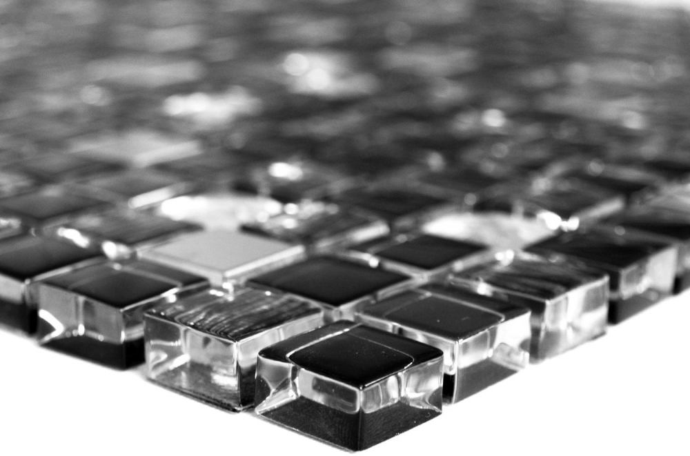 Mosaico cuadrado mosaico de vidrio mezcla de acero negro mezcla de vidrio translucido acero inoxidable brillante