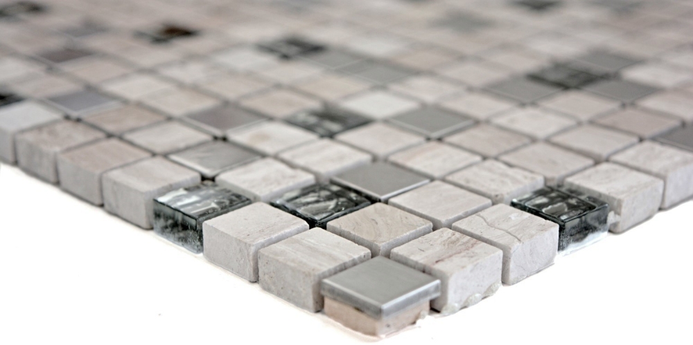 Mosaique de verre Pierre naturelle Rustique Acier inoxydable blanc gris cream aspect bois 92-2002