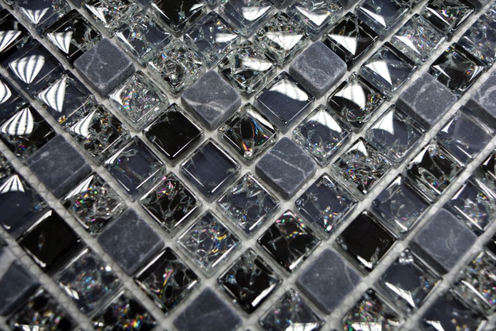 Mosaique Carre Mosaique de verre Pierre mix noir Mix translucide brillant