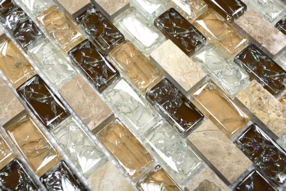 Mosaique aspect maconnerie Mix pierre translucide mix beige clair brillant - 10 feuilles de mosaique