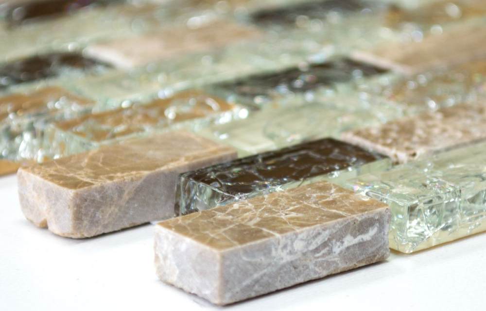 Mosaique aspect maconnerie Mix pierre translucide mix beige clair brillant - 10 feuilles de mosaique