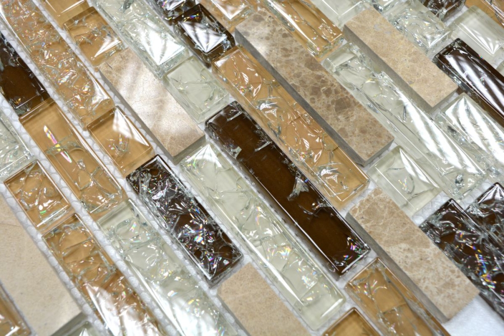 Mosaique composite Mosaique de verre Pierre mix emperador clair Mix translucide Aspect de la maconnerie beige clair brillant