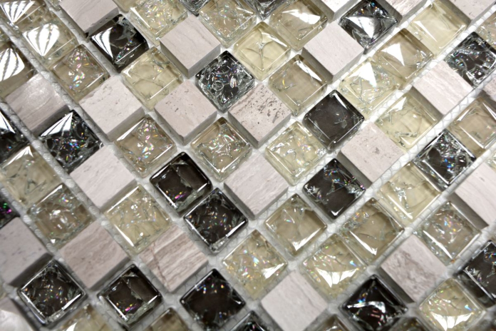 Mosaique Carre Mosaique de verre Pierre mix gris-vert Mix translucide brillant