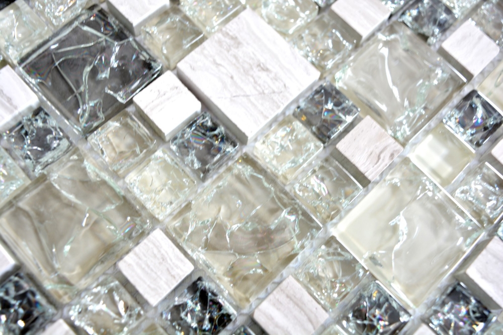 Naturstein Glasmosaik Marmor Mosaikfliesen graugrün anthrazit hellgrau Bruchglas Fliesenspiegel Wand - 87-K1452