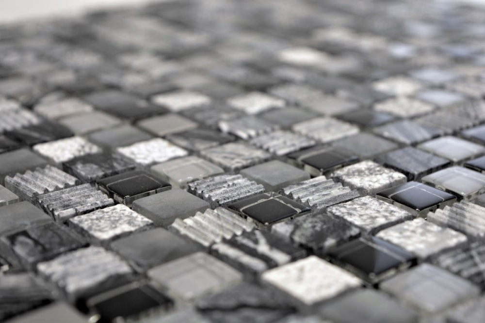 Glasmosaik Naturstein Rustikal grau schwarz silber 93-HQ14