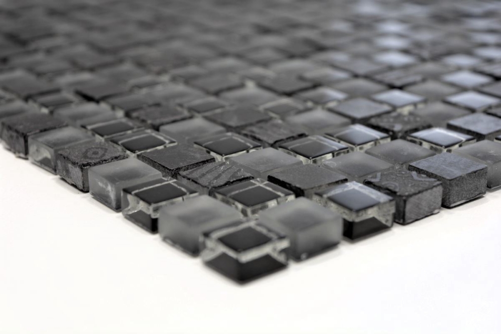 Mosaique de verre Pierre naturelle Rustique gris fonce graphite noir relief 83-HQ19