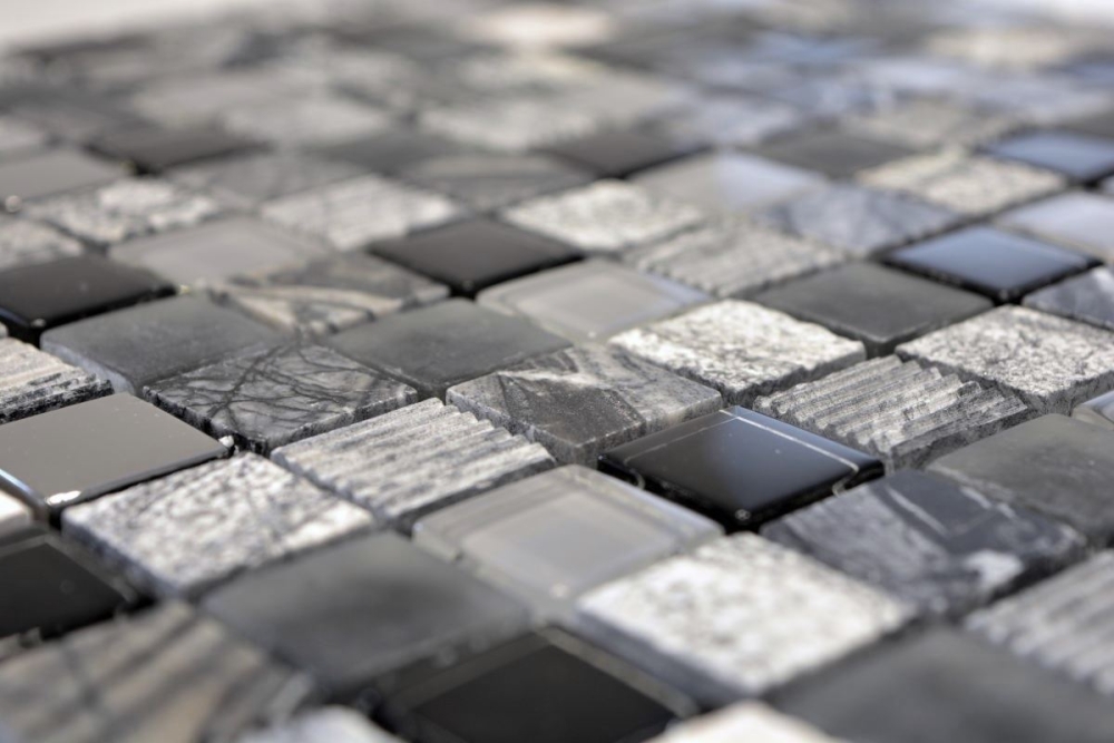 Naturstein Rustikal Mosaikfliese Glasmosaik grau schwarz silber anthrazit weiß Fliesenspiegel Küchenwand WC - 83-HQ24