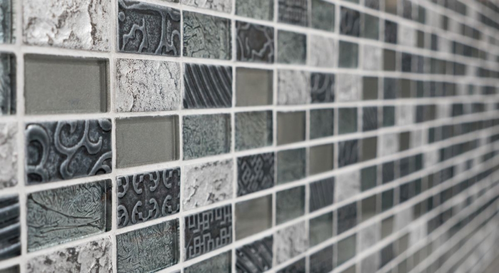 Mosaique Rectangle Mosaique de verre Pierre mix Retro silver Mix translucide aspect croise argent brillant