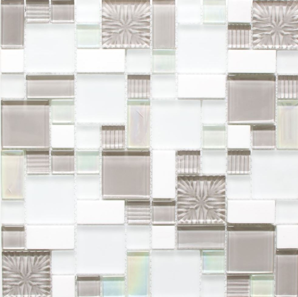 Naturstein Glasmosaik Mosaikfliesen weiß grau anthrazit Milchglas Fliesenspiegel Küchenrückwand - 88-MC659