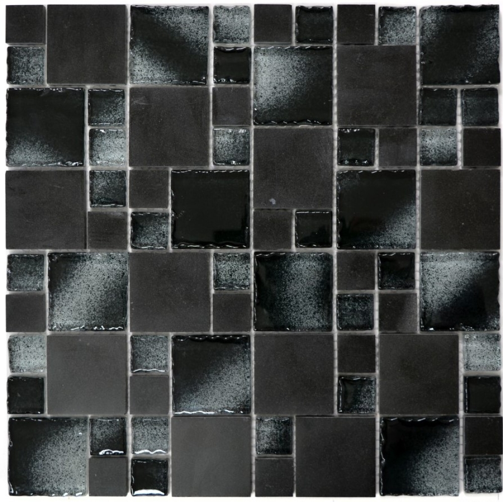 Mosaik Fliese Transluzent Aluminium silber schwarz Verbund49-SV96_f|10 Matten 