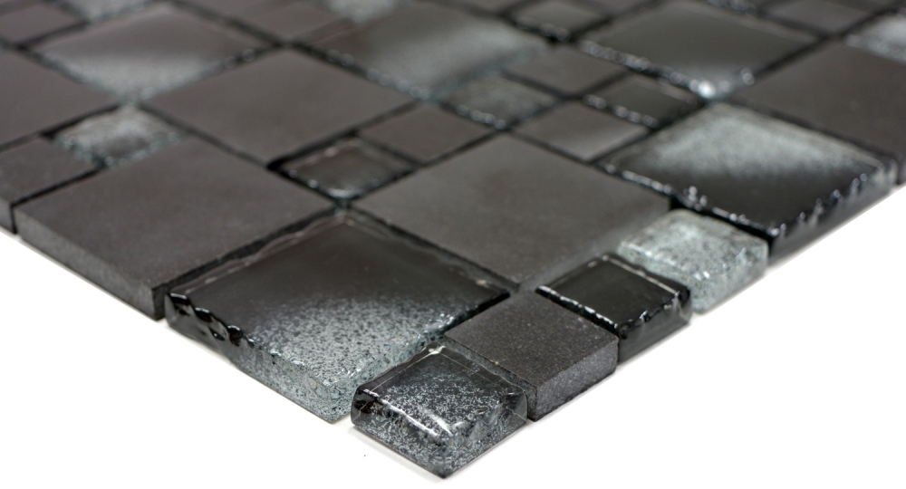 Mosaico combinacion vidrio mosaico piedra mezcla negro borde roto mezcla translucido combinacion aspecto mate