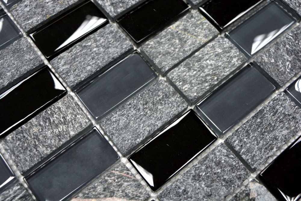 Mosaique Rectangle Mosaique de verre Pierre mix gris noir Mix translucide aspect croise brillant