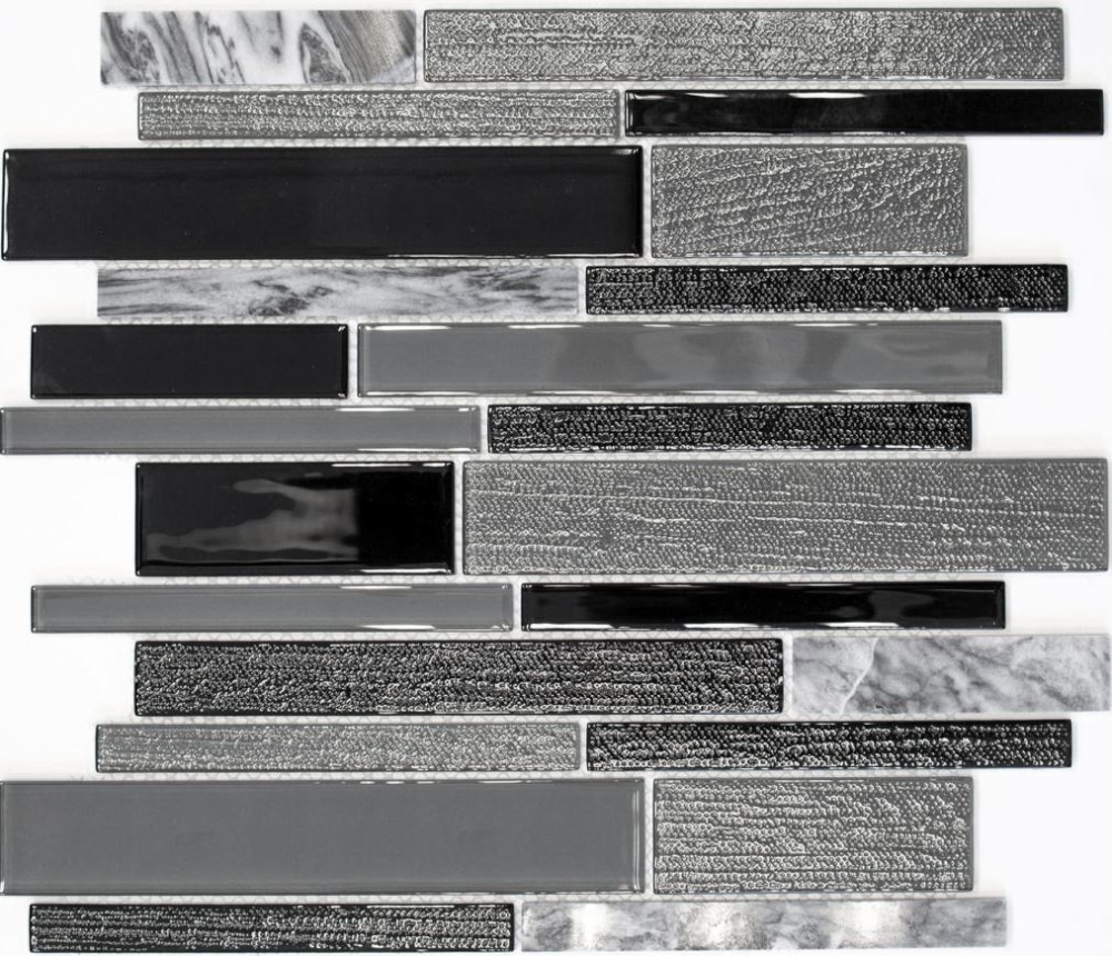 Glasmosaik Naturstein Riemchen Stäbchen grau anthrazit schwarz - 67-GV44
