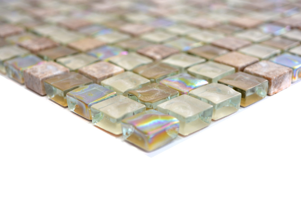 Mosaique Carre Mosaique de verre Pierre mix brun clair beige Mix translucide brillant