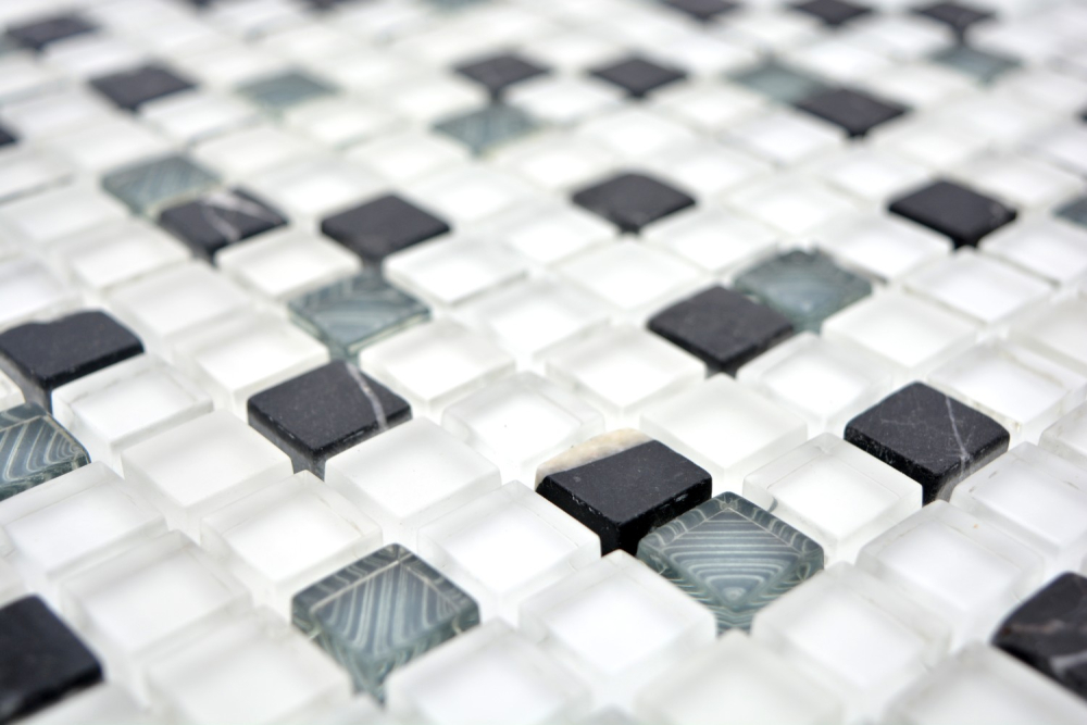 Mosaique Carre Mosaique de verre Pierre mix super blanc mat noir Mix translucide blanc gris brillant