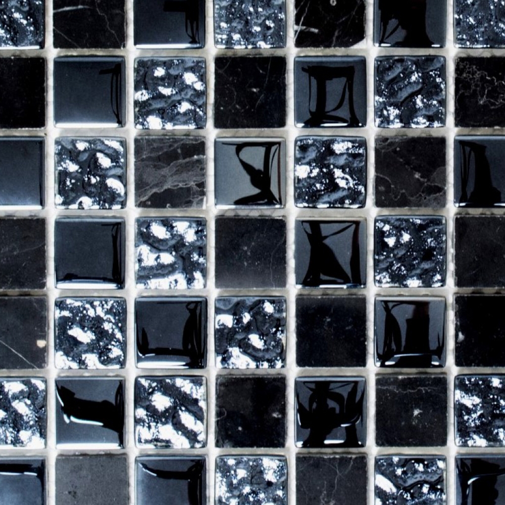 Naturstein Rustikal Marmor Mosaikfliese Glasmosaik grau blauschwarz anthrazit Fliesenspiegel Küchenrückwand Bad WC - 82-0208