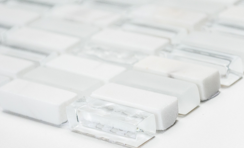 Batonnets de mosaque de verre pierre mix blanc mat mix translucide optique croise brillant
