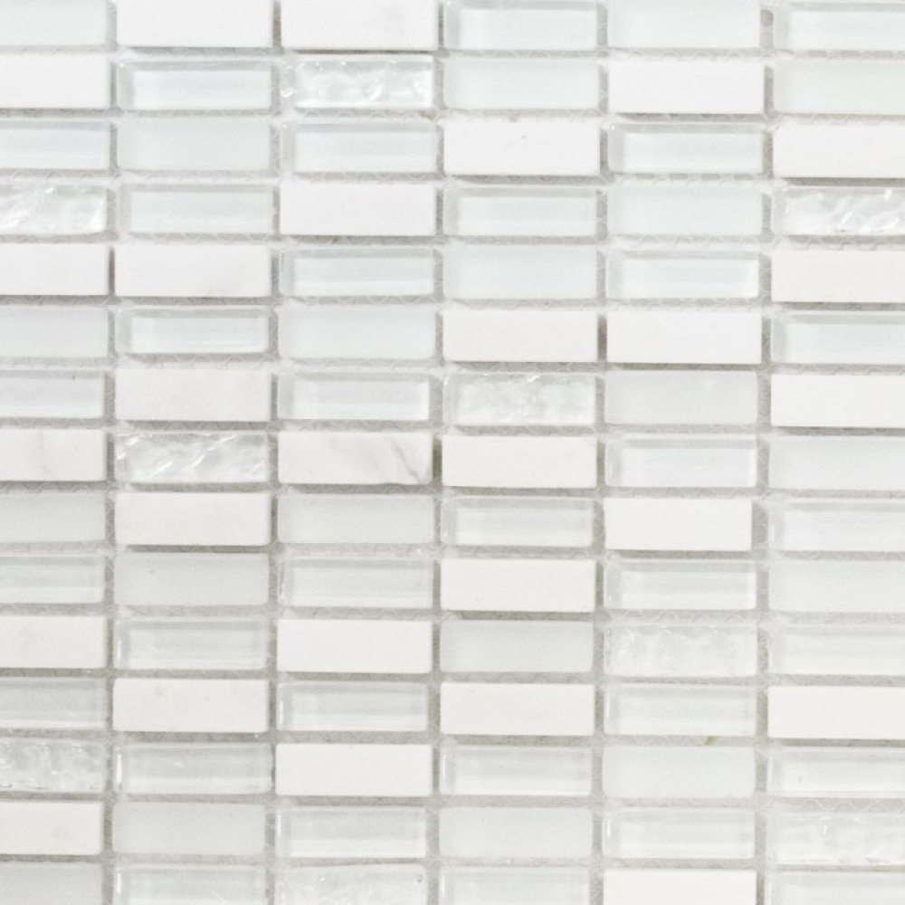 Batonnets de mosaque de verre pierre mix blanc mat mix translucide optique croise brillant