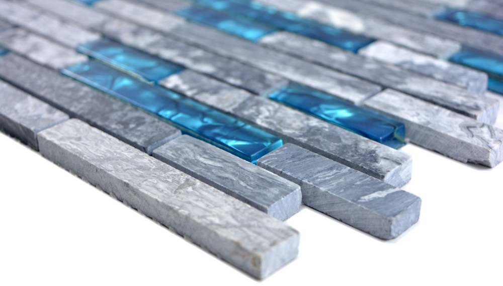 Mosaique composite Mosaique de verre Pierre mix grise avec bleu Mix translucide Aspect de raccord de mur brillant