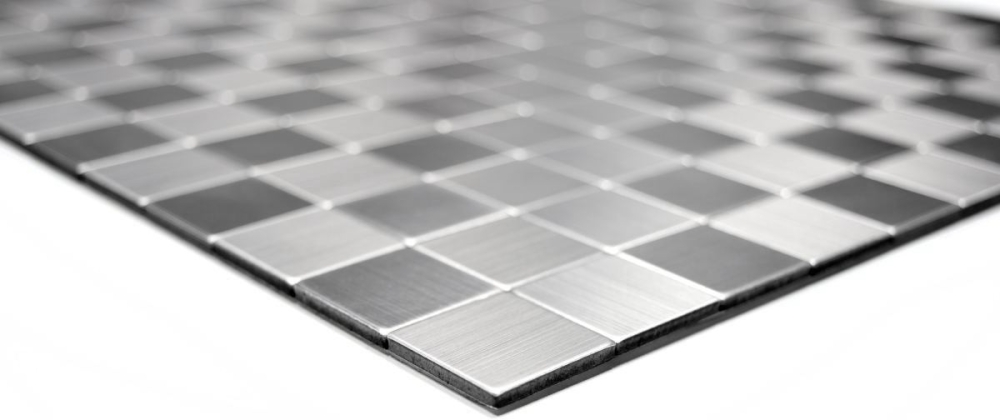 selbstklebende Mosaikfliese Silber Grau Metall Gebürstet Fliesenspiegel Wandfliese - 200-22M25