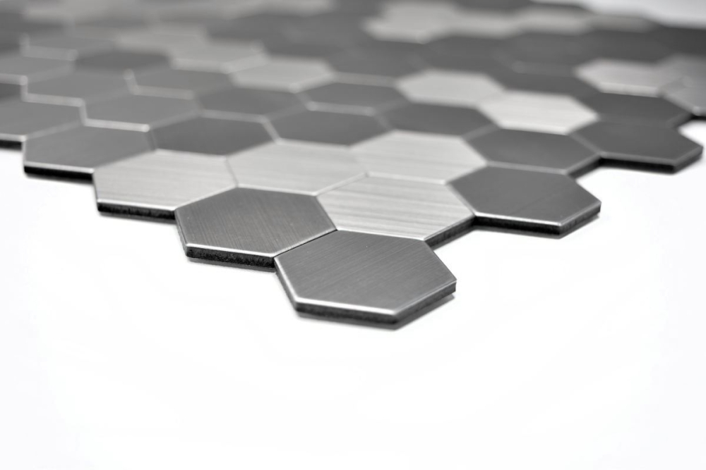 selbstklebende Metall / Alu Mosaikfliese Silber Metall Hexagonoptik Gebürstet Wandverblender Küchenwand - 200-22MHX