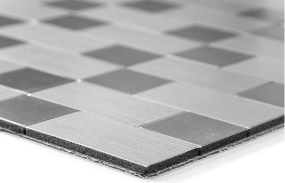 selbstklebende Mosaikfliese Silber Grau Metall Gebürstet Kombination Fliesenspiegel Wandfliese - 200-4MM87