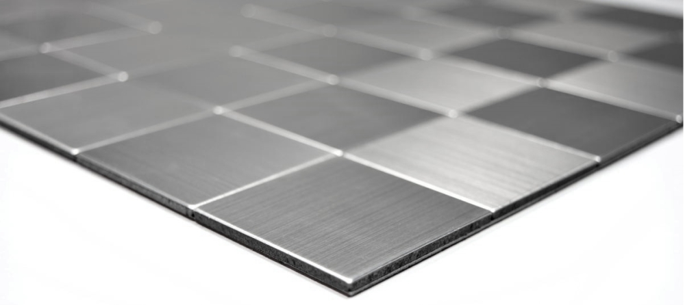 selbstklebende Mosaikfliese Silber Grau Metall Gebürstet Quadrat Fliesenspiegel Wandfliese - 200-4MM99