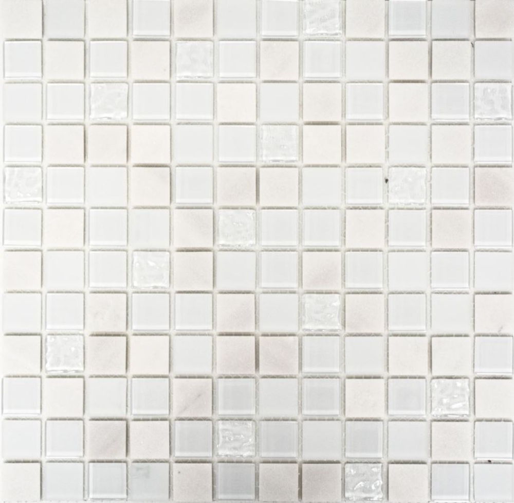 selbstklebende Mosaik Fliese Naturstein Glasmosaik Weiß Klar Glänzend Mosaikmatte Mosaikplatte - 200-4M332
