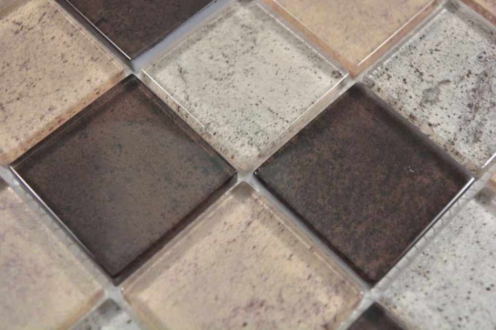 Mosaique Carre Mosaique de verre mix beige translucide aspect beton brillant
