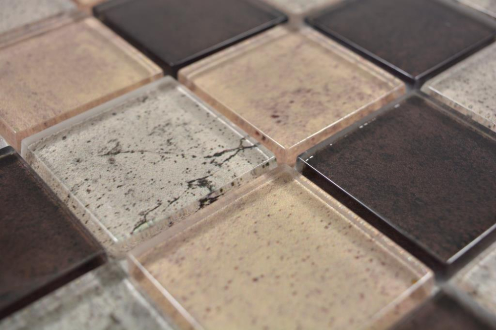 Mosaique Carre Mosaique de verre mix beige translucide aspect beton brillant