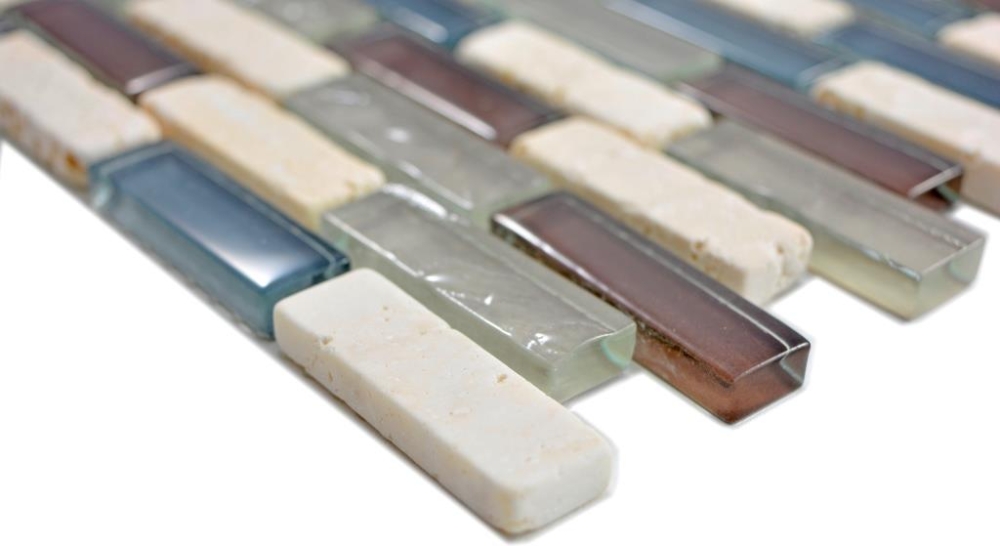 Mosaico de albanileria mezcla de piedra translucida mezcla de beige gris brillante - 10 hojas de mosaico