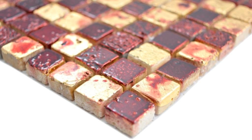 Mosaique pierre carree Resin mix or rouge Mix brillant
