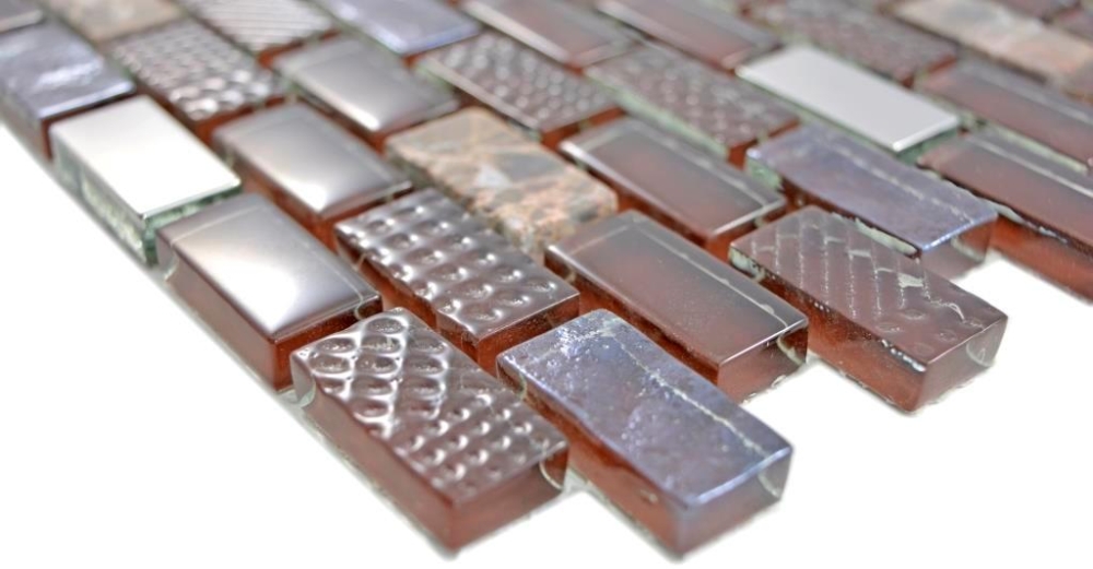 Mosaique Brick Mosaique de verre Pierre mix acier brun Mix translucide aspect maconnerie brillant